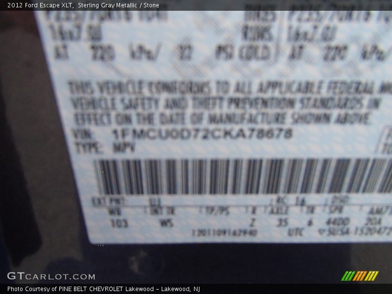 Sterling Gray Metallic / Stone 2012 Ford Escape XLT