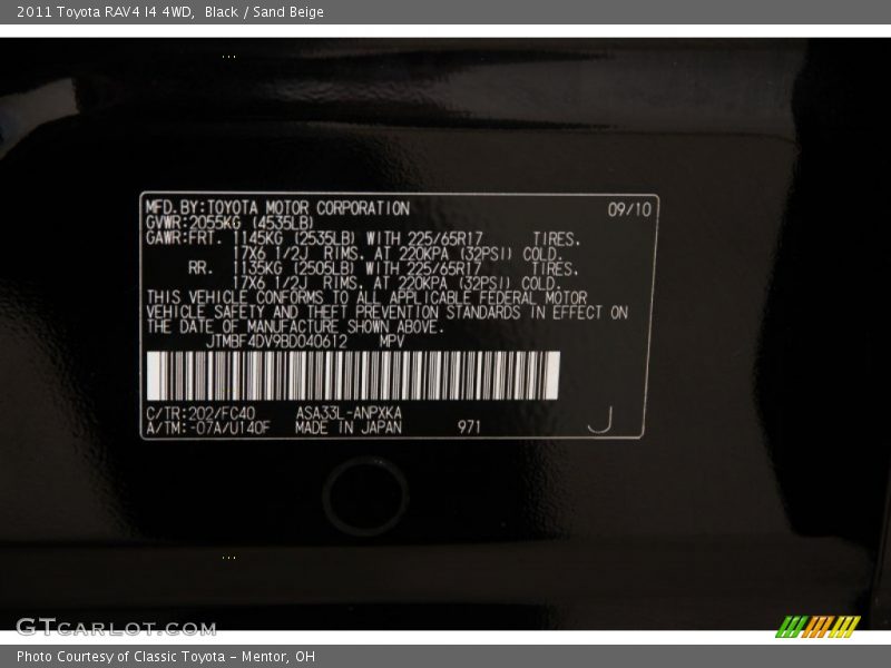 Black / Sand Beige 2011 Toyota RAV4 I4 4WD