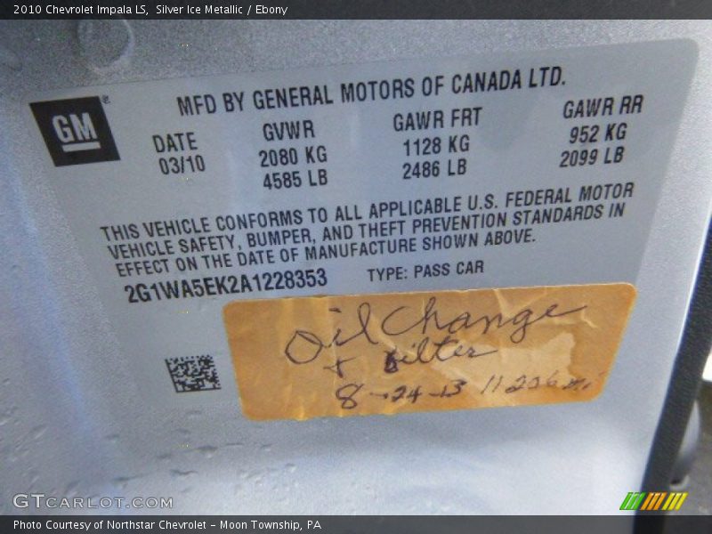 Silver Ice Metallic / Ebony 2010 Chevrolet Impala LS