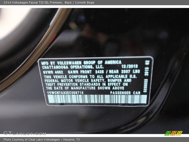 Black / Cornsilk Beige 2014 Volkswagen Passat TDI SEL Premium