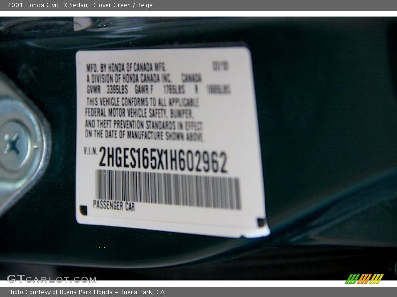 Clover Green / Beige 2001 Honda Civic LX Sedan