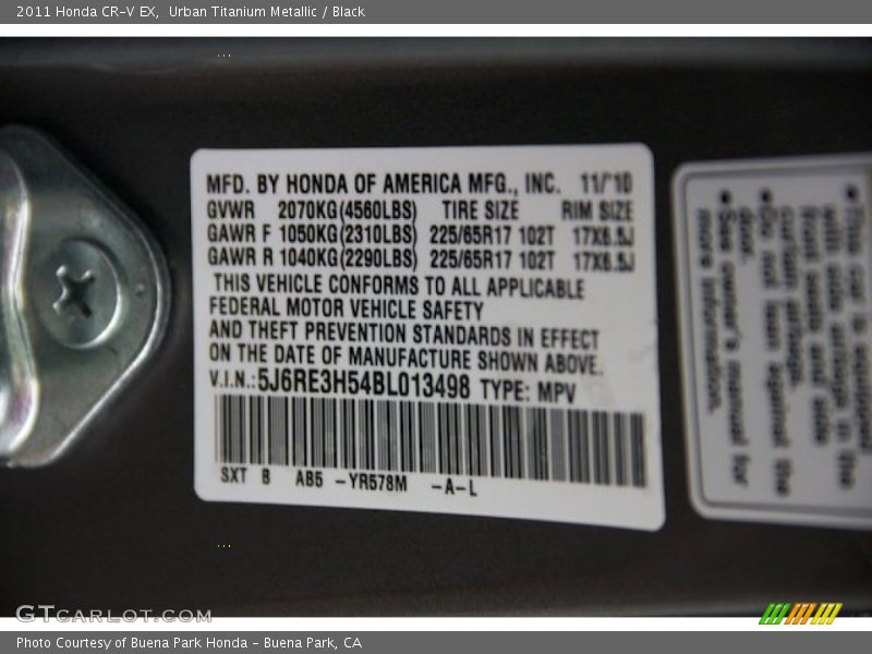 Urban Titanium Metallic / Black 2011 Honda CR-V EX