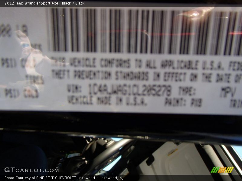 Black / Black 2012 Jeep Wrangler Sport 4x4