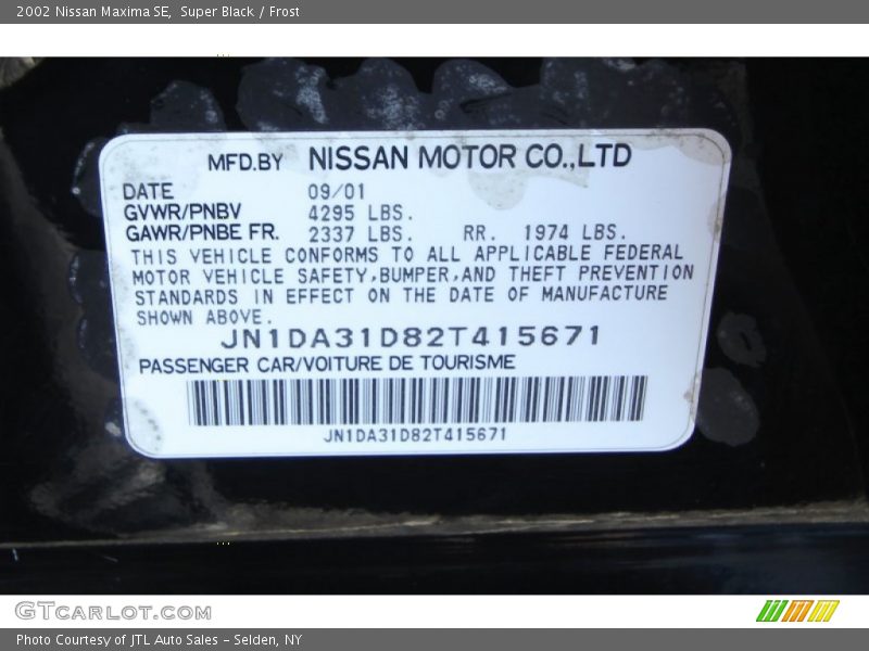Super Black / Frost 2002 Nissan Maxima SE