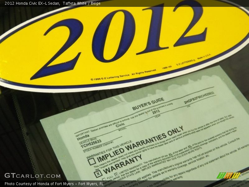 Taffeta White / Beige 2012 Honda Civic EX-L Sedan
