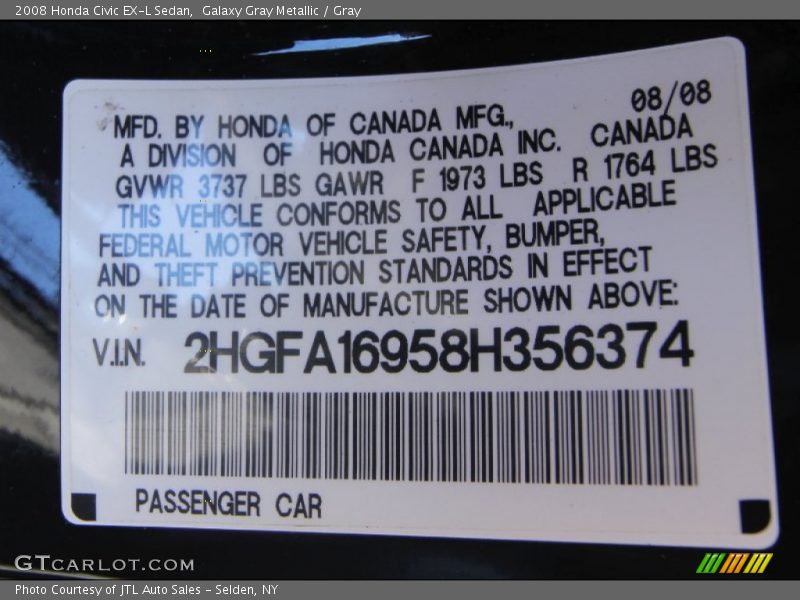 Galaxy Gray Metallic / Gray 2008 Honda Civic EX-L Sedan