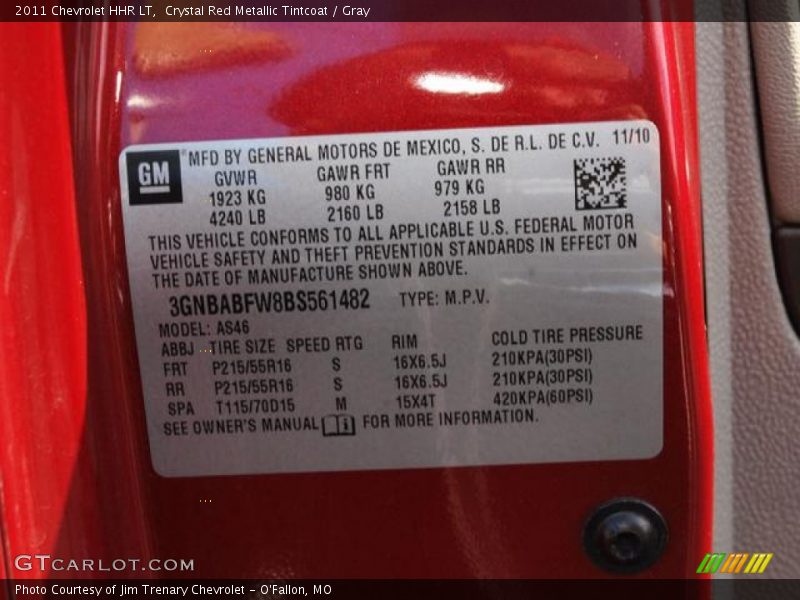Crystal Red Metallic Tintcoat / Gray 2011 Chevrolet HHR LT