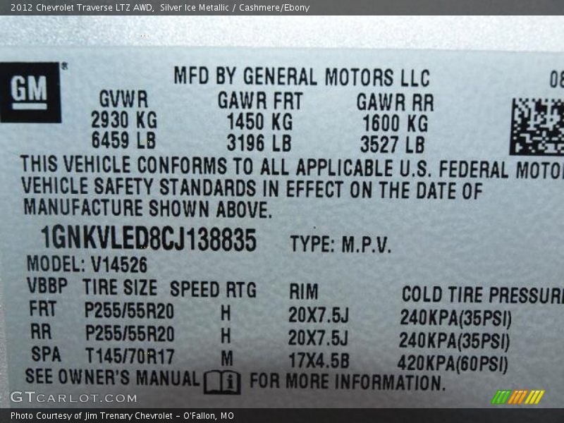 Silver Ice Metallic / Cashmere/Ebony 2012 Chevrolet Traverse LTZ AWD