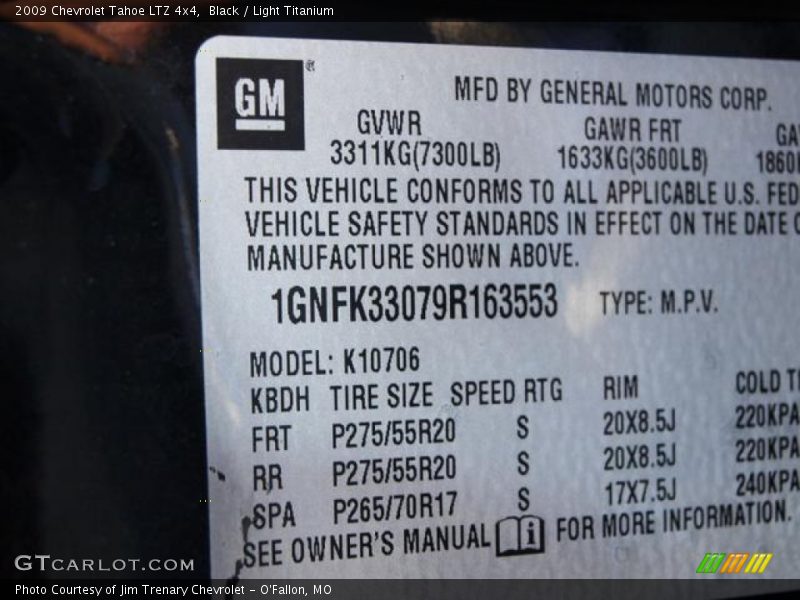 Black / Light Titanium 2009 Chevrolet Tahoe LTZ 4x4