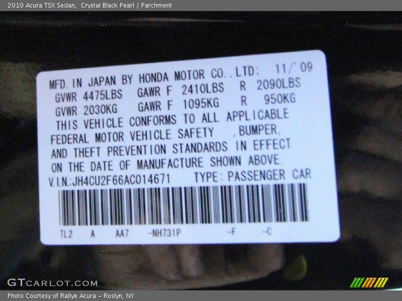 Crystal Black Pearl / Parchment 2010 Acura TSX Sedan