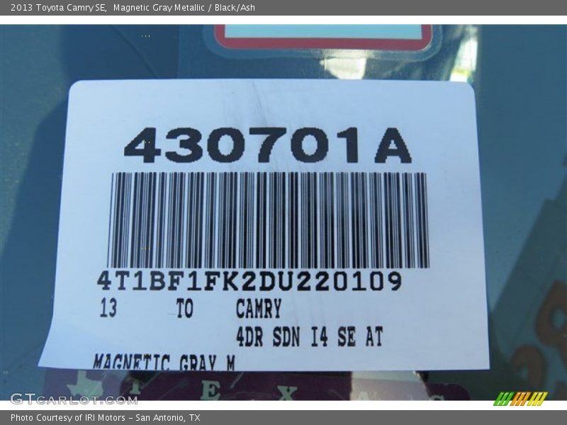 Magnetic Gray Metallic / Black/Ash 2013 Toyota Camry SE