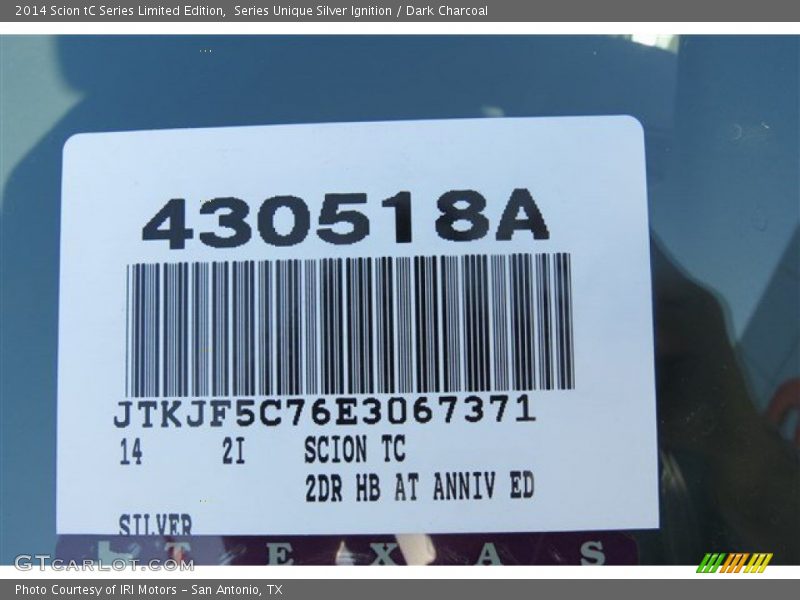 Info Tag of 2014 tC Series Limited Edition