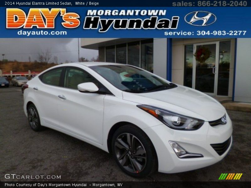 White / Beige 2014 Hyundai Elantra Limited Sedan