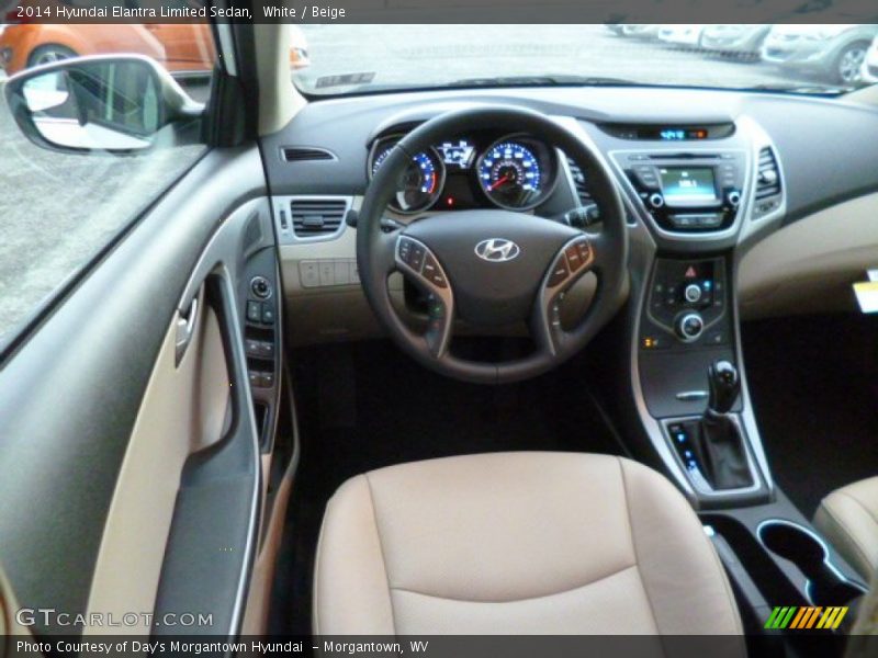 White / Beige 2014 Hyundai Elantra Limited Sedan