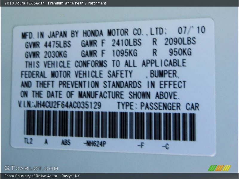 Premium White Pearl / Parchment 2010 Acura TSX Sedan
