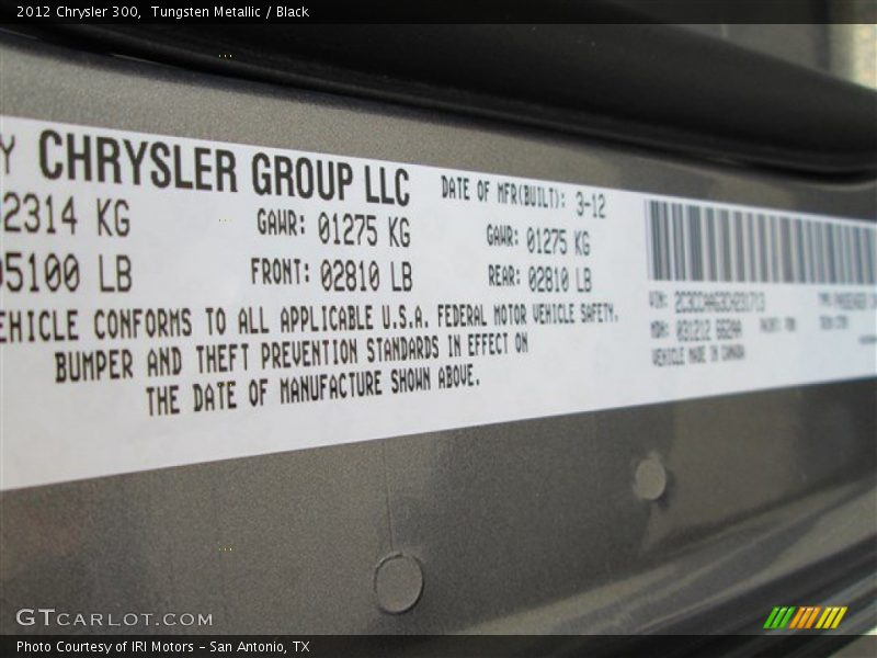 Tungsten Metallic / Black 2012 Chrysler 300