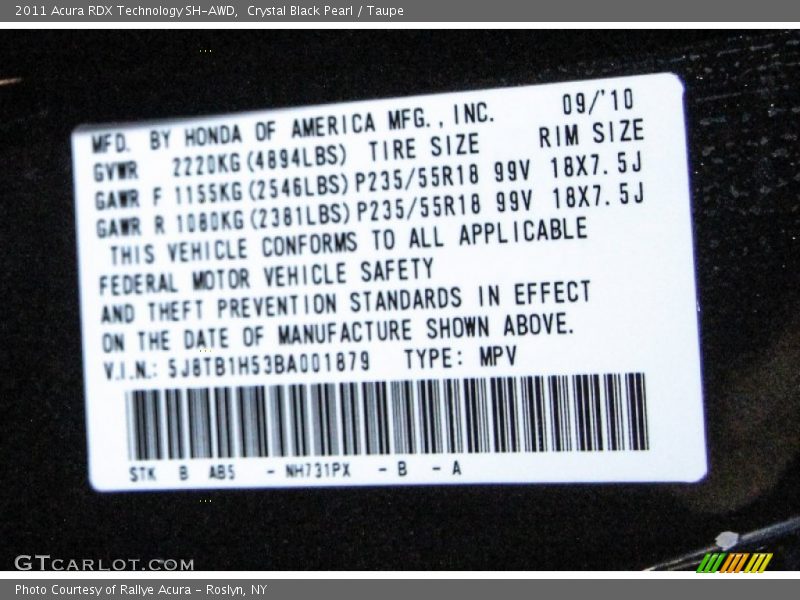 Crystal Black Pearl / Taupe 2011 Acura RDX Technology SH-AWD