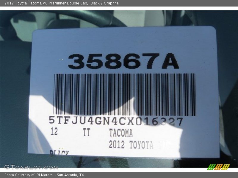 Black / Graphite 2012 Toyota Tacoma V6 Prerunner Double Cab