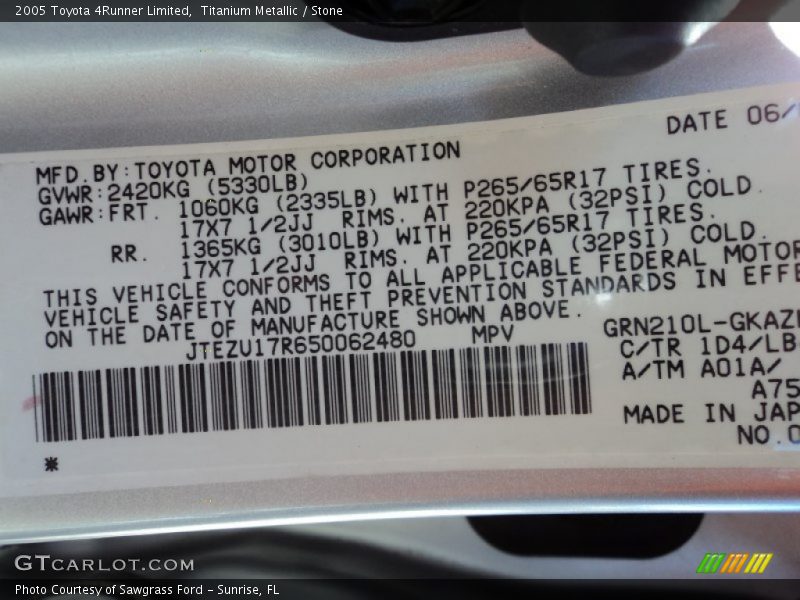 Titanium Metallic / Stone 2005 Toyota 4Runner Limited