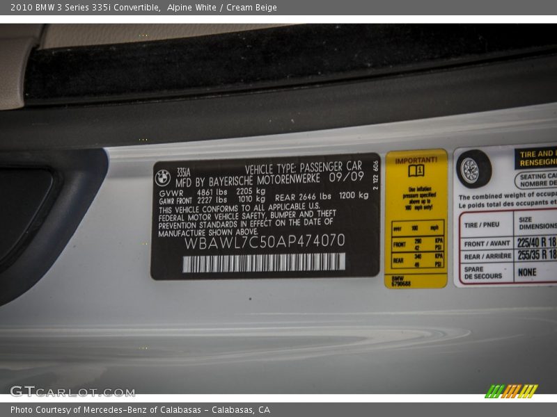 Alpine White / Cream Beige 2010 BMW 3 Series 335i Convertible
