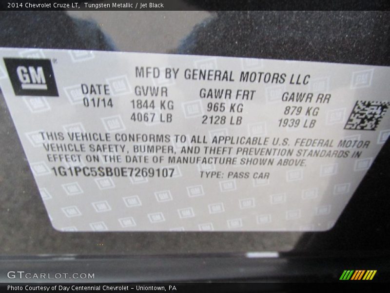 Tungsten Metallic / Jet Black 2014 Chevrolet Cruze LT