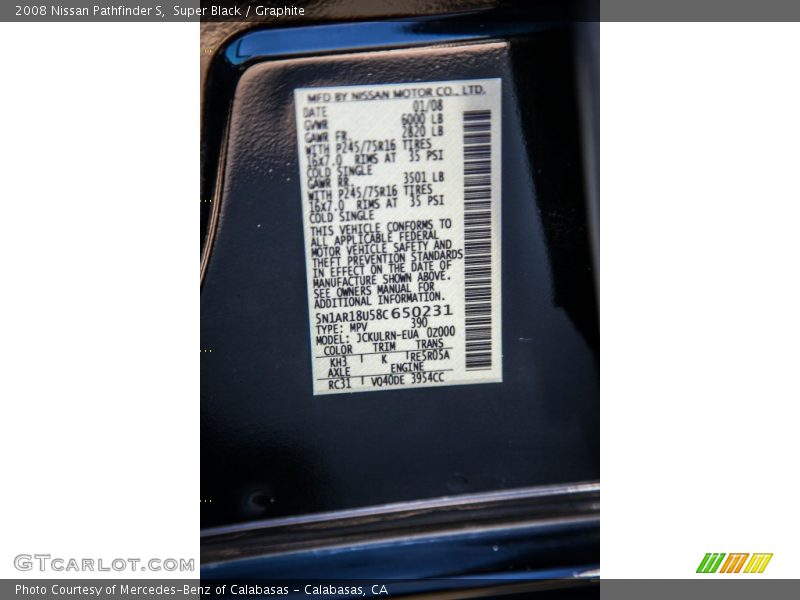 Super Black / Graphite 2008 Nissan Pathfinder S