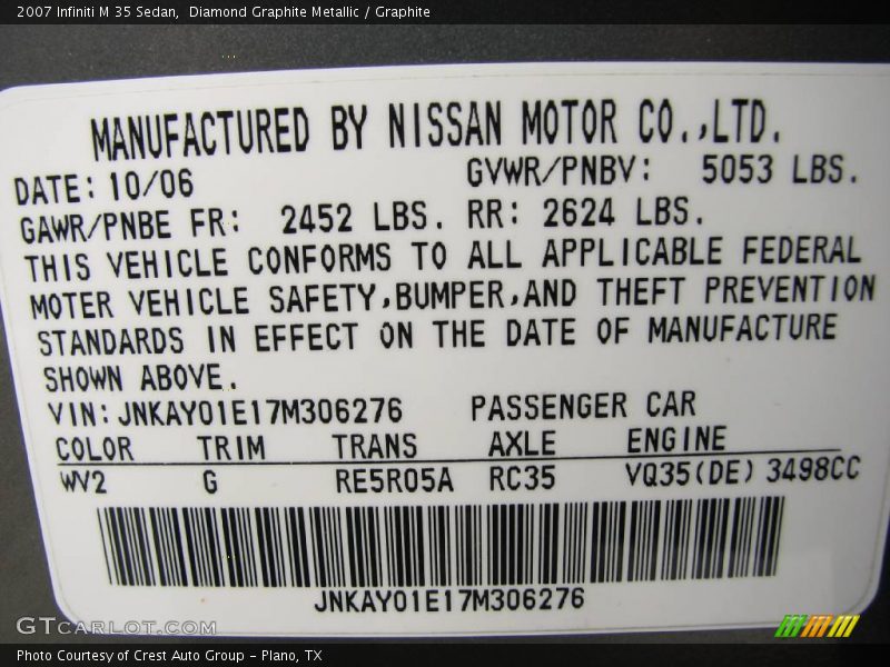 Diamond Graphite Metallic / Graphite 2007 Infiniti M 35 Sedan
