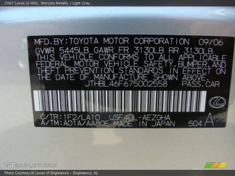 Mercury Metallic / Light Gray 2007 Lexus LS 460