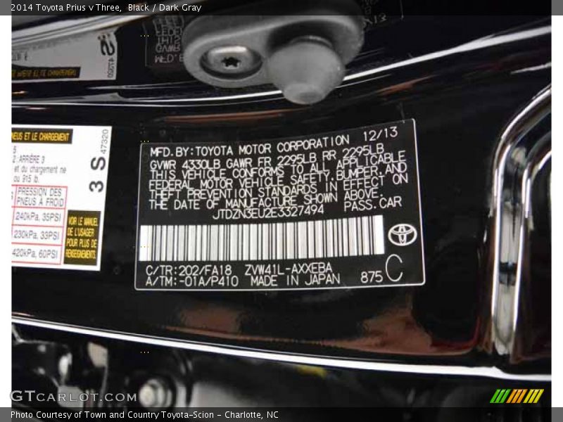 Black / Dark Gray 2014 Toyota Prius v Three