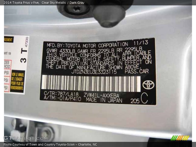 Clear Sky Metallic / Dark Gray 2014 Toyota Prius v Five