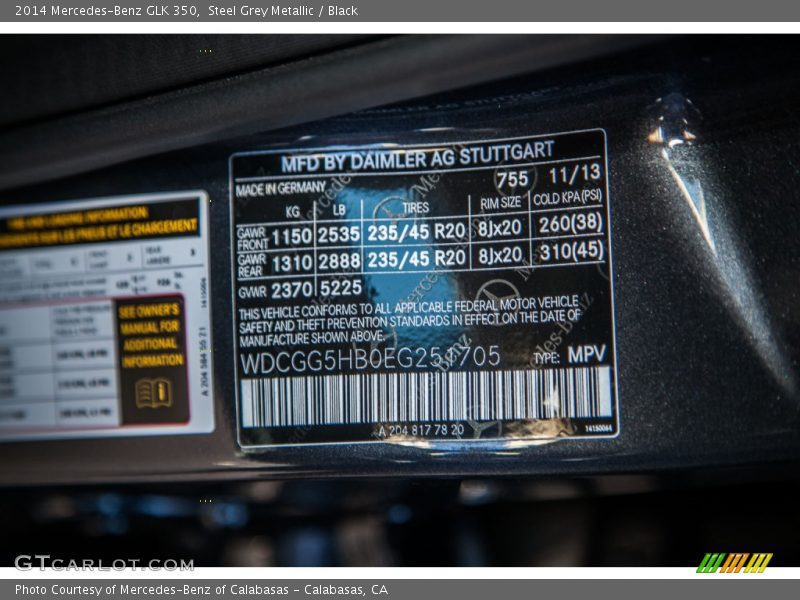 Steel Grey Metallic / Black 2014 Mercedes-Benz GLK 350