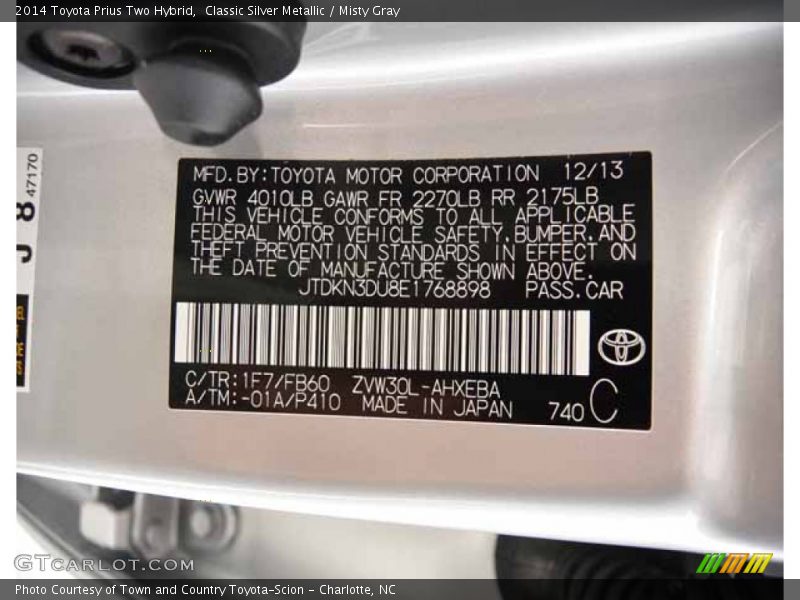 Classic Silver Metallic / Misty Gray 2014 Toyota Prius Two Hybrid