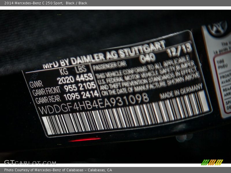 Black / Black 2014 Mercedes-Benz C 250 Sport