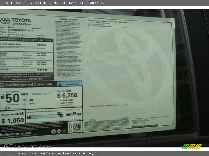 Nautical Blue Metallic / Dark Gray 2014 Toyota Prius Two Hybrid
