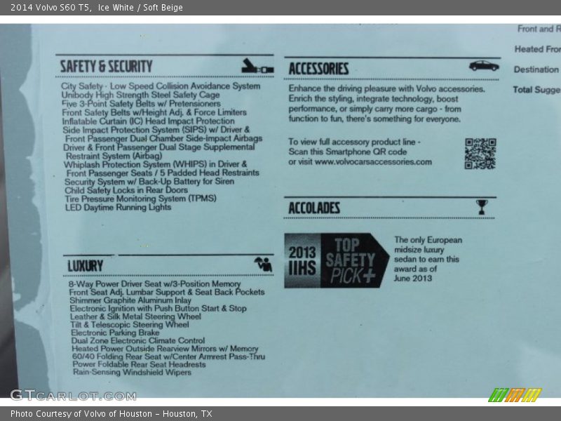 Ice White / Soft Beige 2014 Volvo S60 T5