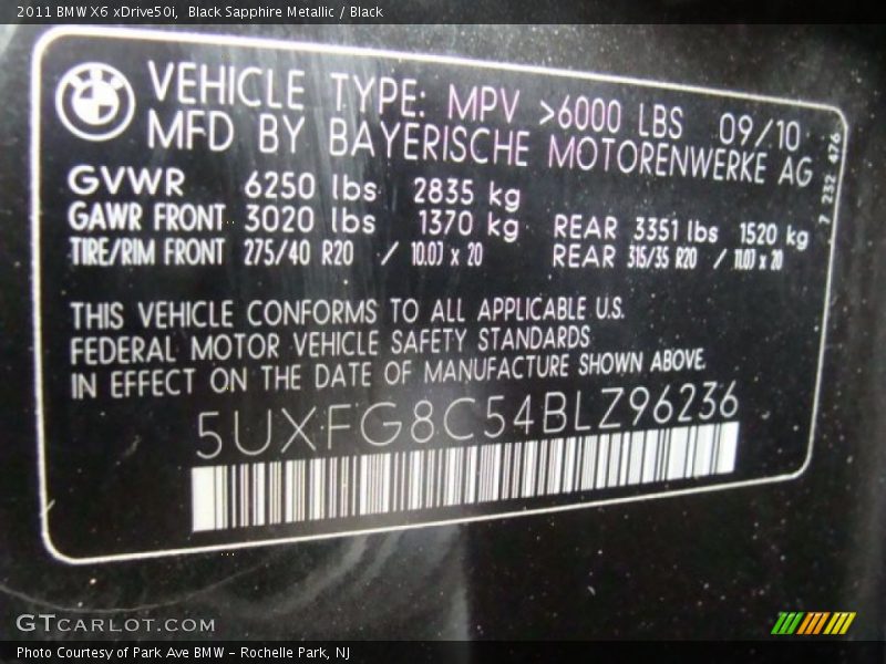 Black Sapphire Metallic / Black 2011 BMW X6 xDrive50i