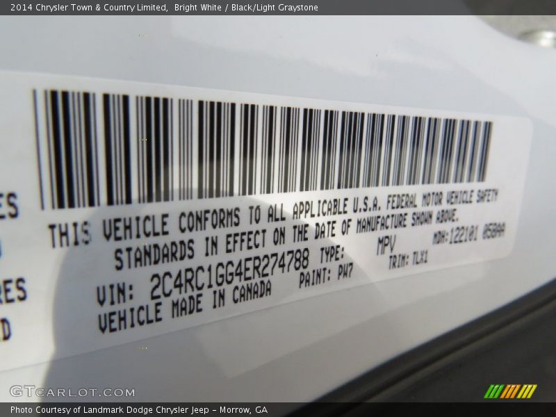 2014 Town & Country Limited Bright White Color Code PW7