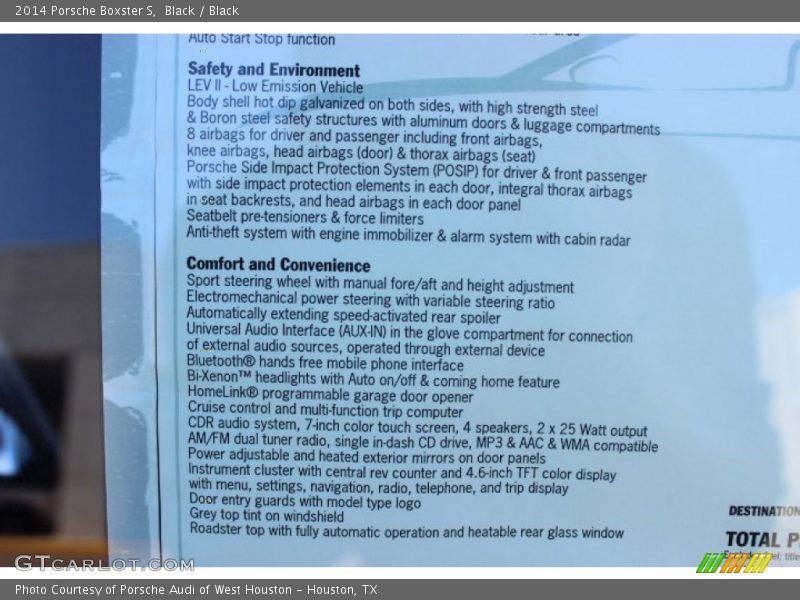  2014 Boxster S Window Sticker