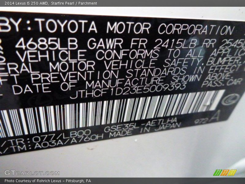 Starfire Pearl / Parchment 2014 Lexus IS 250 AWD