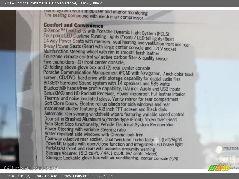  2014 Panamera Turbo Executive Window Sticker