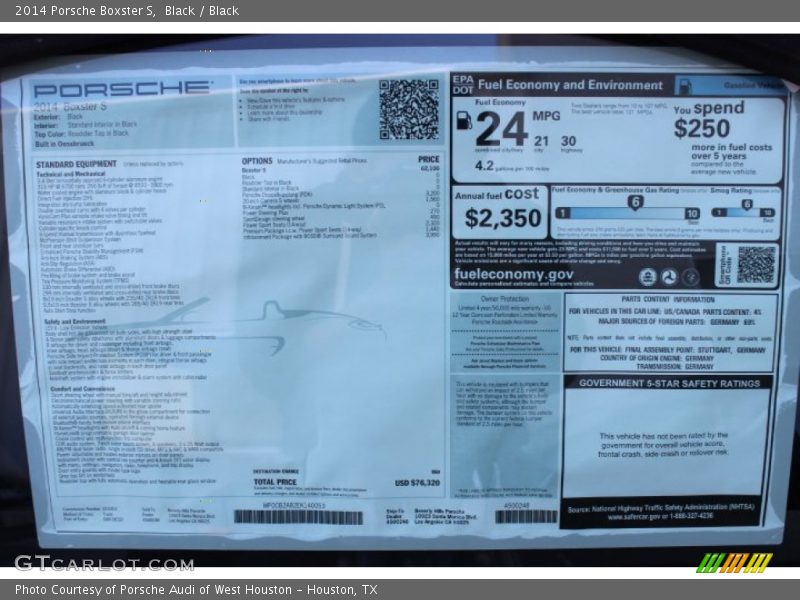  2014 Boxster S Window Sticker