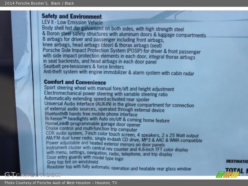  2014 Boxster S Window Sticker
