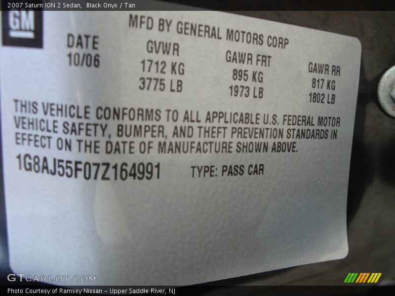 Black Onyx / Tan 2007 Saturn ION 2 Sedan