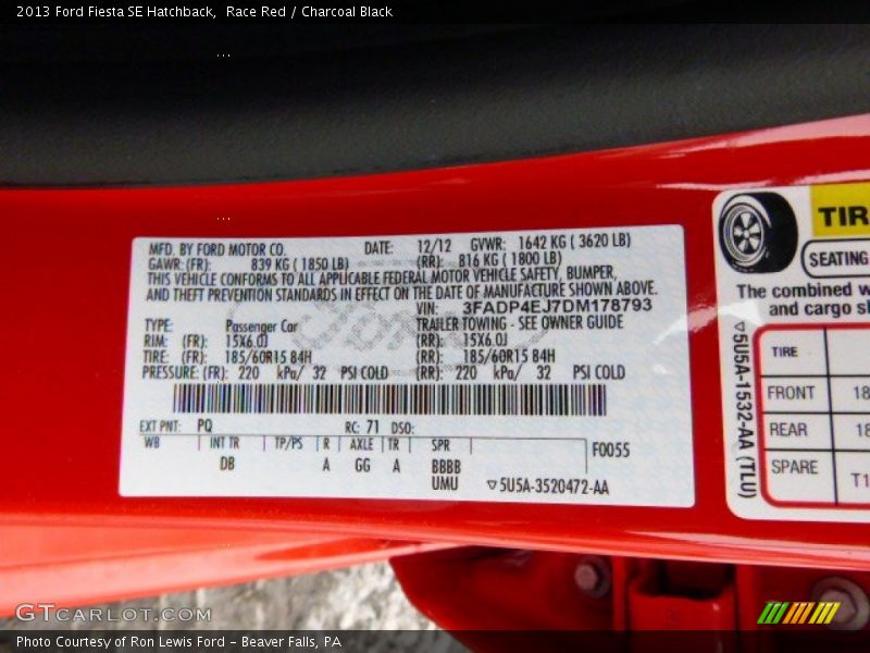 2013 Fiesta SE Hatchback Race Red Color Code PQ