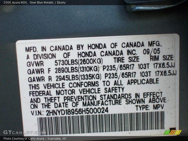 Steel Blue Metallic / Ebony 2006 Acura MDX