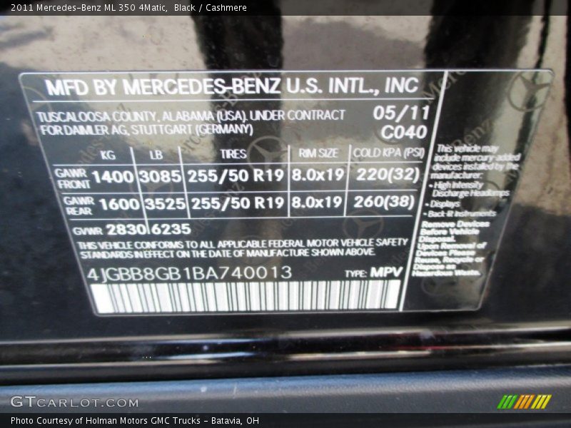 Black / Cashmere 2011 Mercedes-Benz ML 350 4Matic
