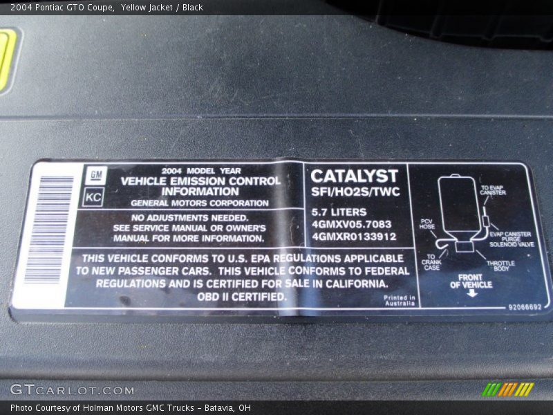 Yellow Jacket / Black 2004 Pontiac GTO Coupe