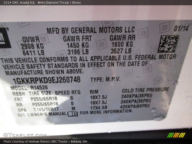 White Diamond Tricoat / Ebony 2014 GMC Acadia SLE