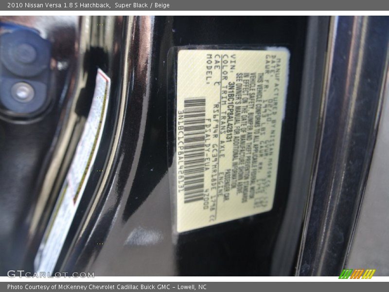 Super Black / Beige 2010 Nissan Versa 1.8 S Hatchback