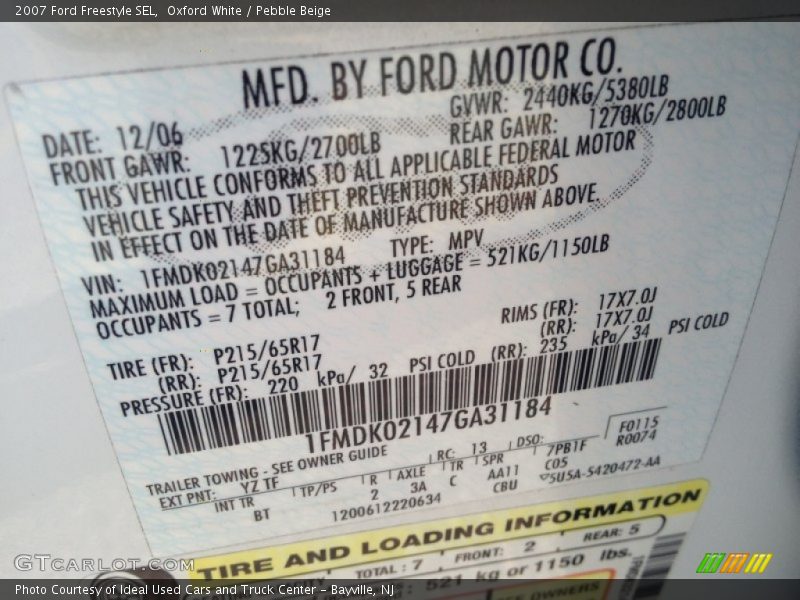 Oxford White / Pebble Beige 2007 Ford Freestyle SEL